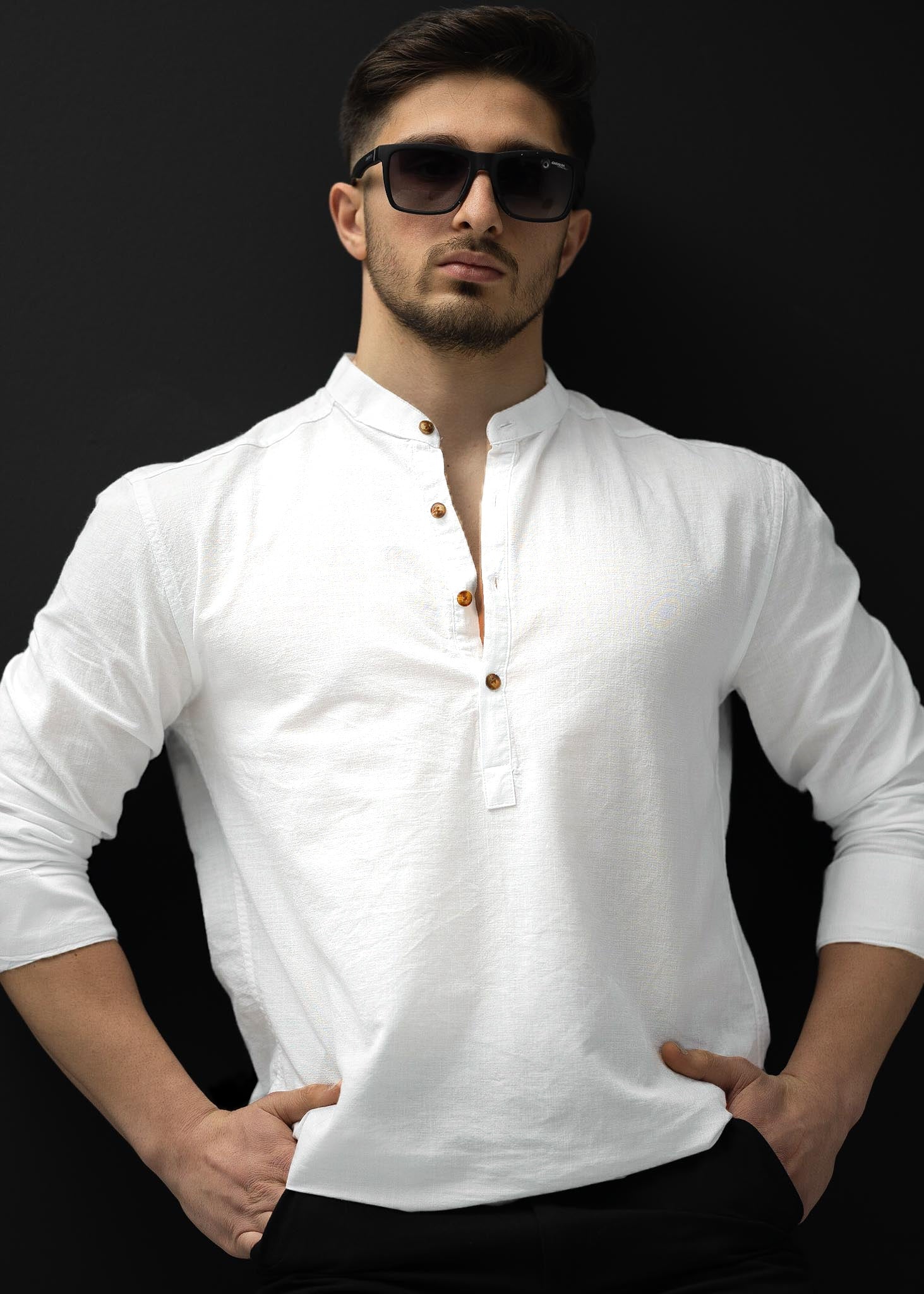 Koszula męska lniana flamowana biała długi rękaw slim fit M-2XL