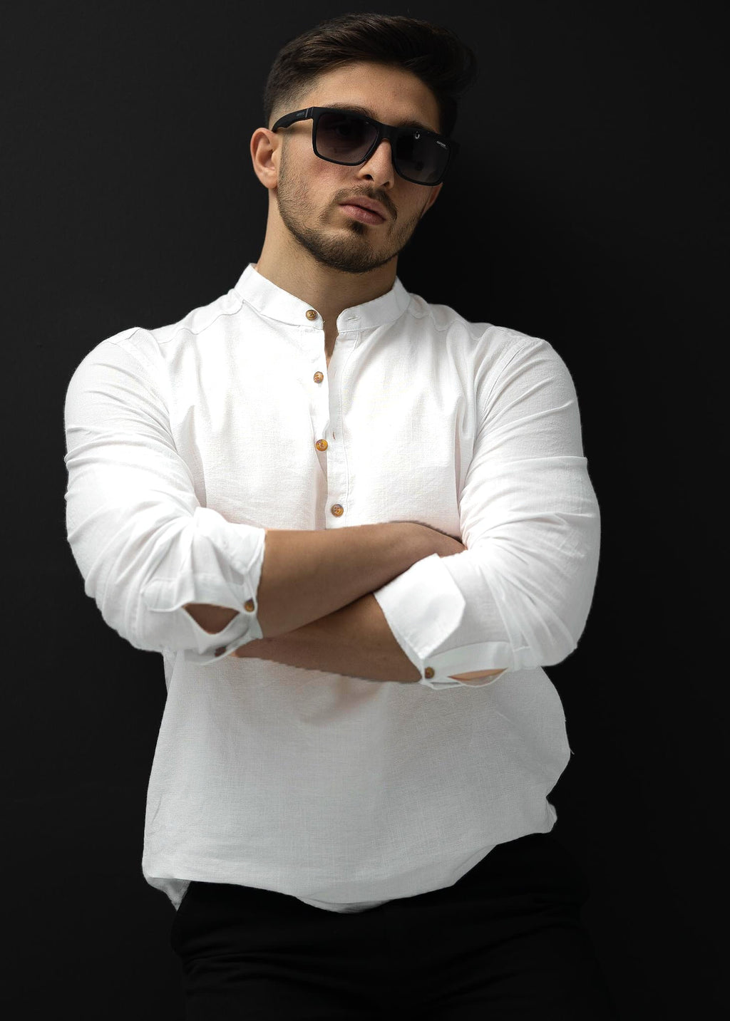 Koszula męska lniana flamowana biała długi rękaw slim fit M-2XL