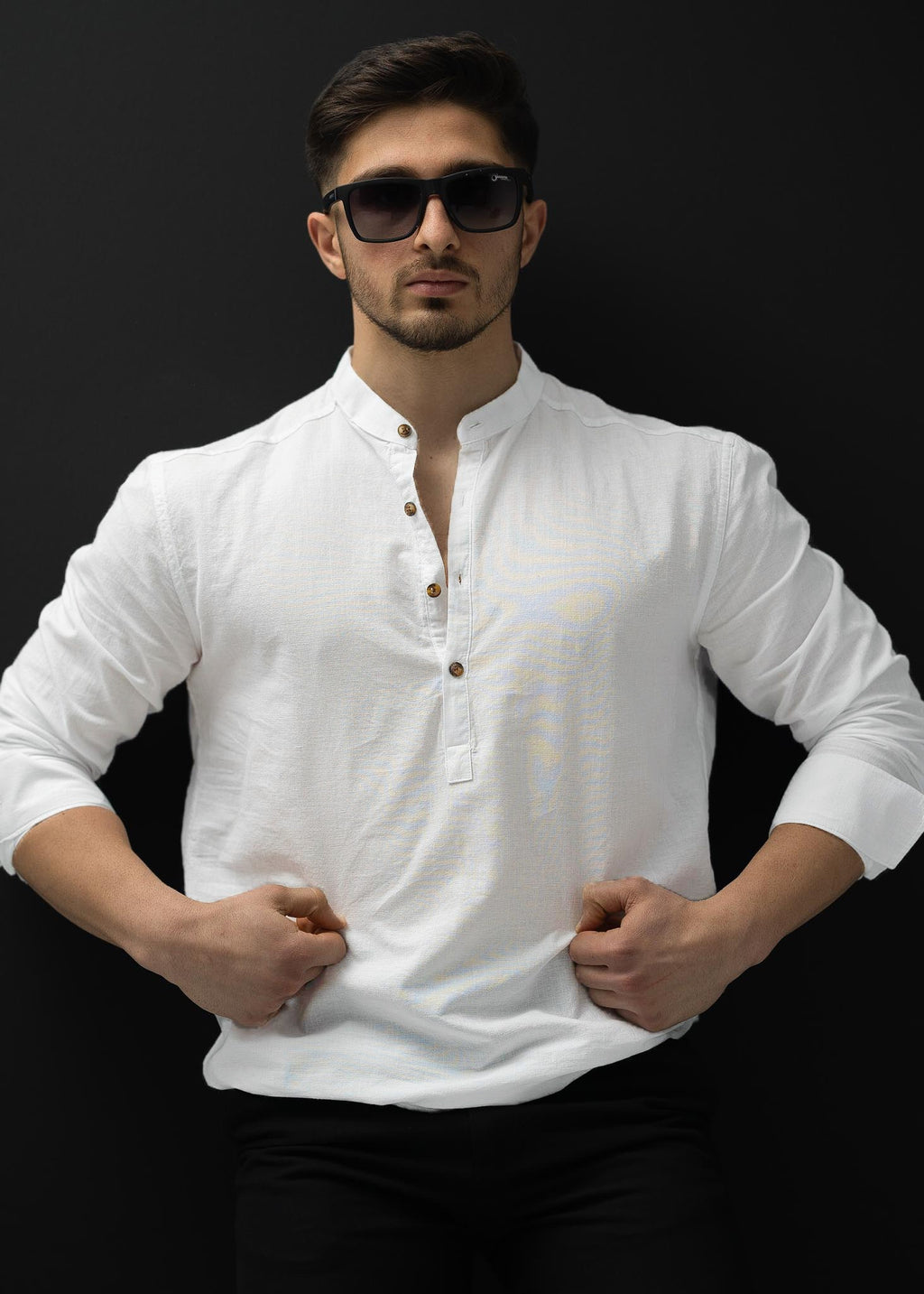 Koszula męska lniana flamowana biała długi rękaw slim fit M-2XL