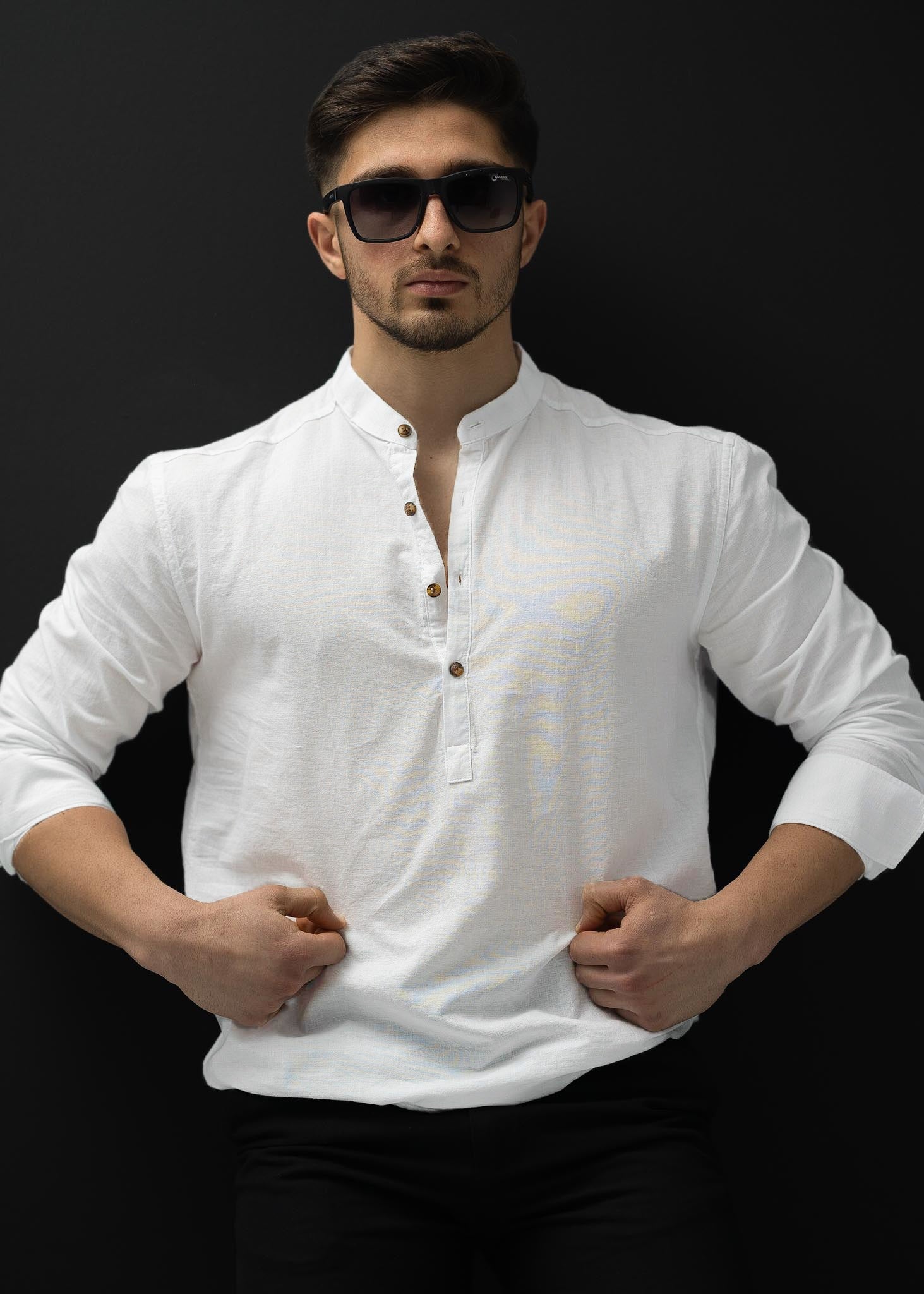 Koszula męska lniana flamowana biała długi rękaw slim fit M-2XL