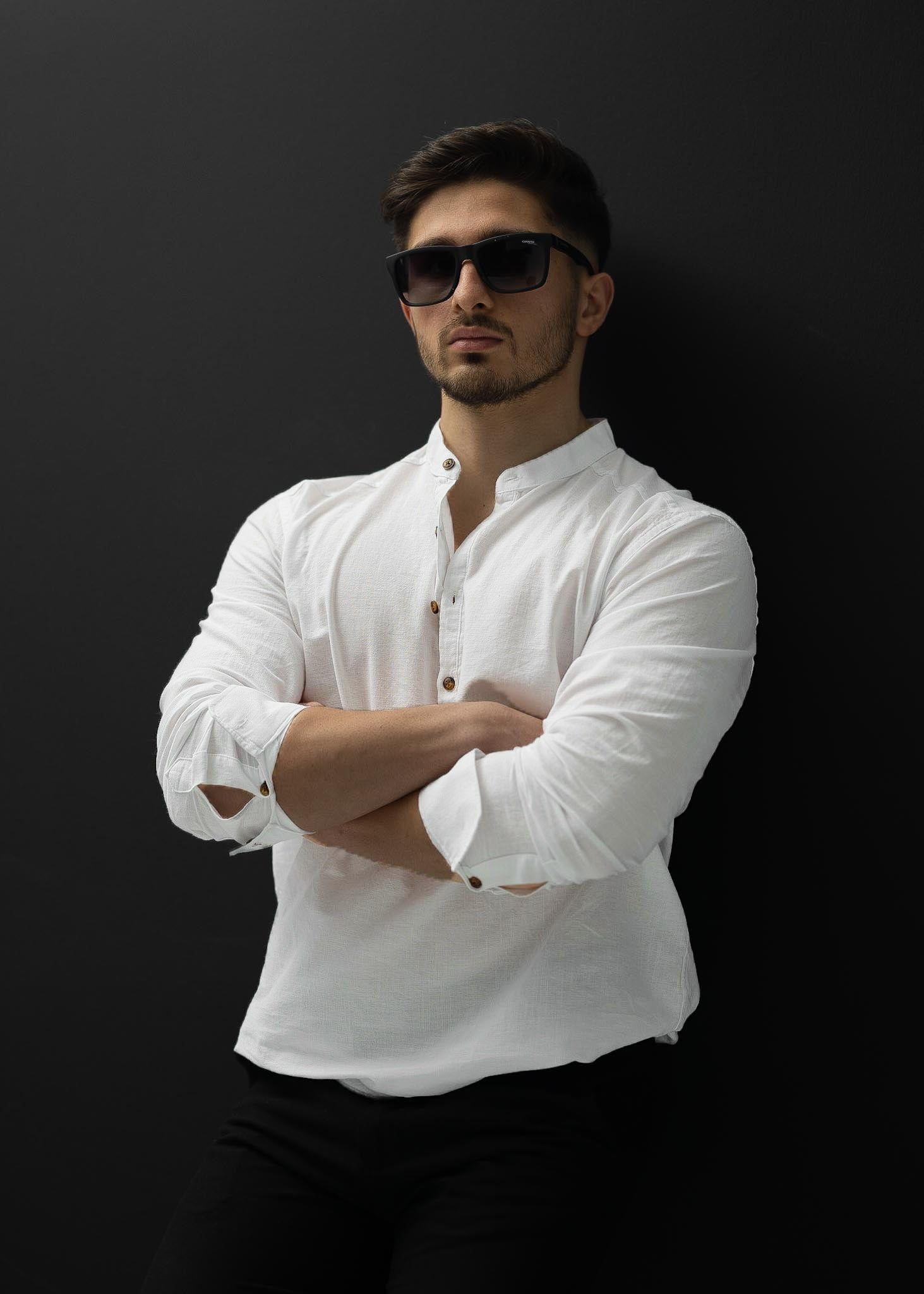 Koszula męska lniana flamowana biała długi rękaw slim fit M-2XL