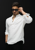 Koszula męska lniana flamowana biała długi rękaw slim fit M-2XL