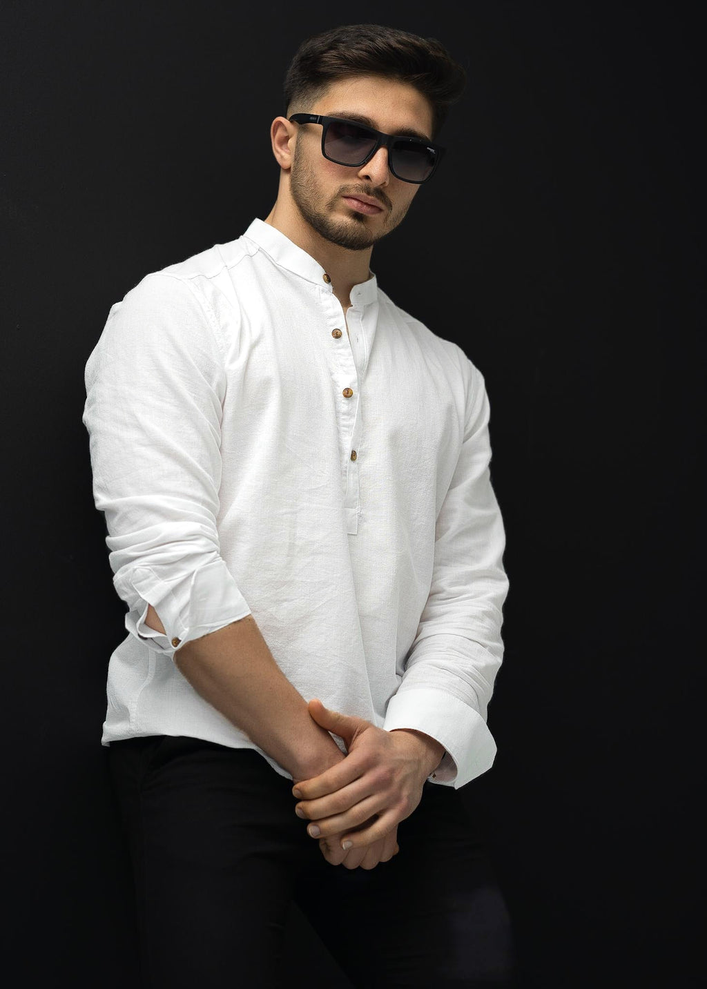 Koszula męska lniana flamowana biała długi rękaw slim fit M-2XL