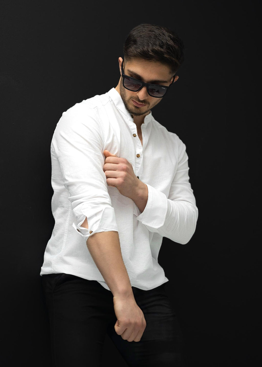 Koszula męska lniana flamowana biała długi rękaw slim fit M-2XL