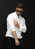 Koszula męska lniana flamowana biała długi rękaw slim fit M-2XL