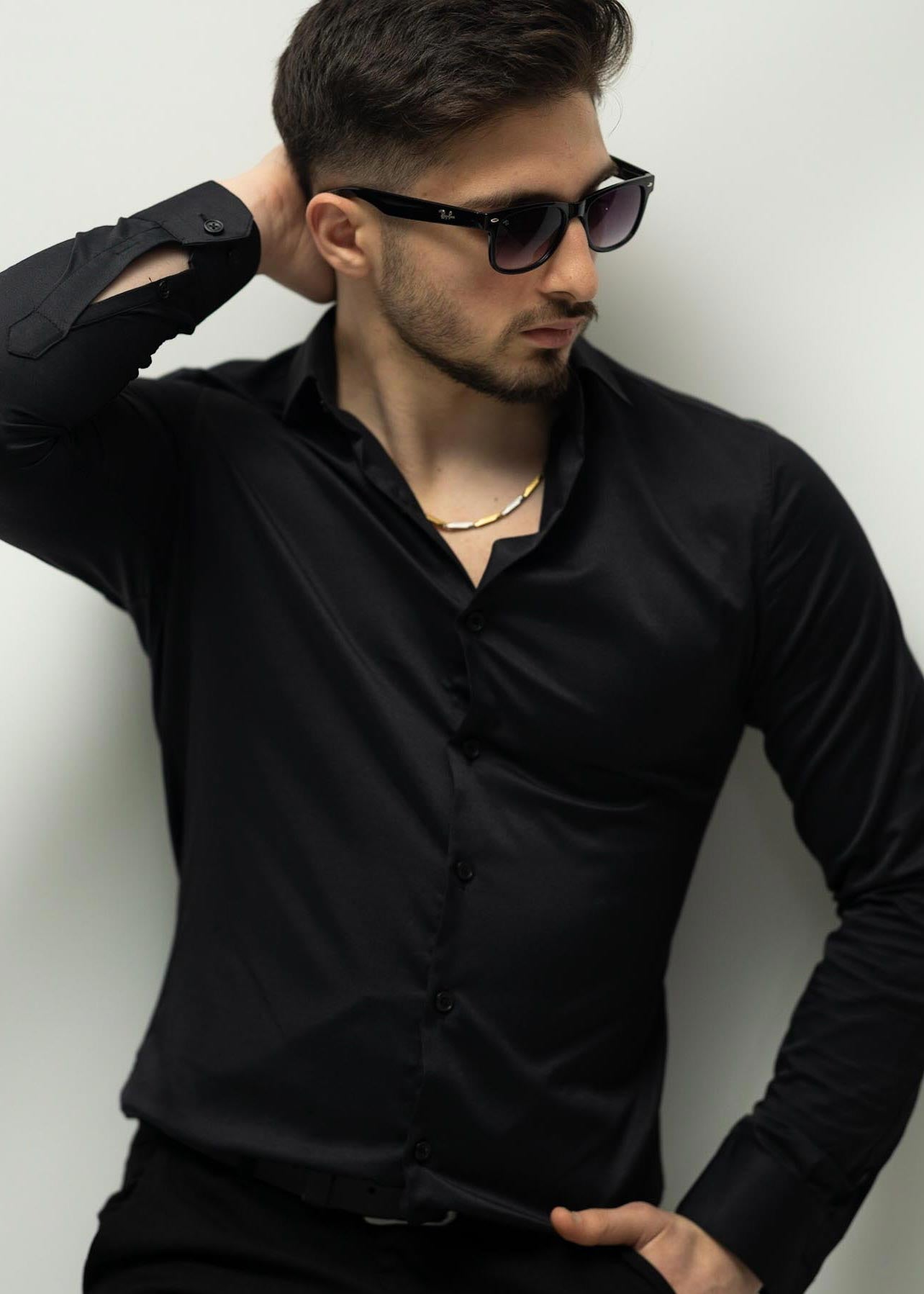 KOSZULA MĘSKA CZARNA SLIM FIT PREMIUM ELASTYCZNA ELEGANCKA M-XL