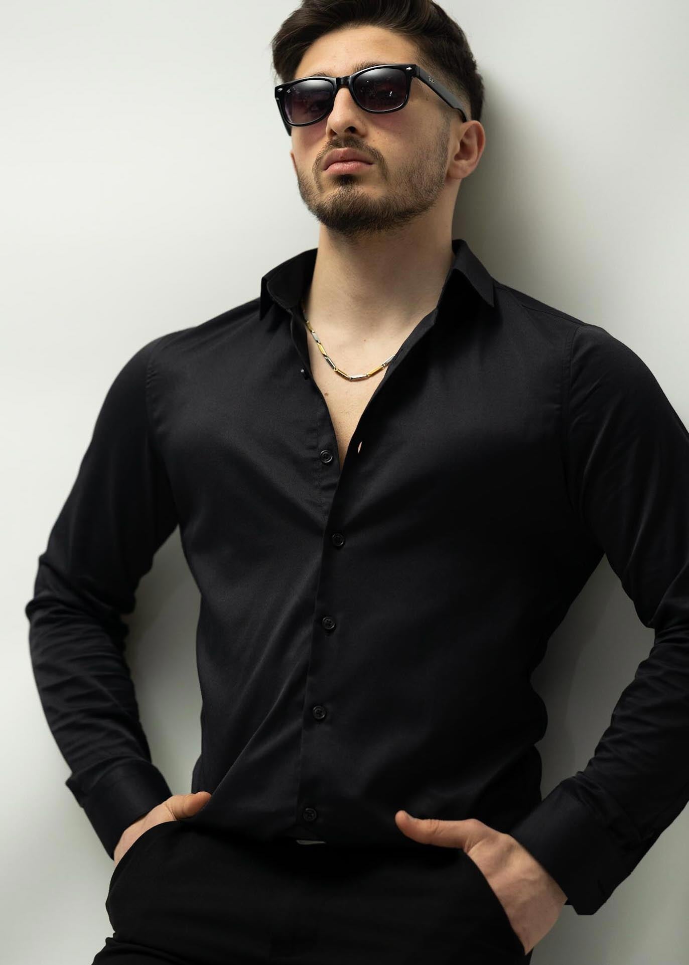 KOSZULA MĘSKA CZARNA SLIM FIT PREMIUM ELASTYCZNA ELEGANCKA M-XL