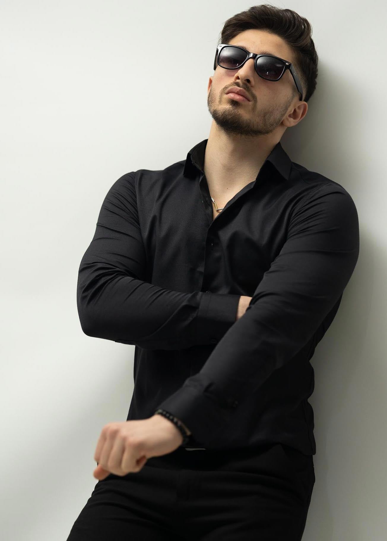 KOSZULA MĘSKA CZARNA SLIM FIT PREMIUM ELASTYCZNA ELEGANCKA M-XL