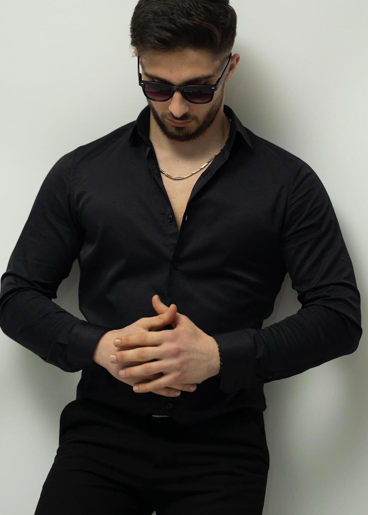 KOSZULA MĘSKA CZARNA SLIM FIT PREMIUM ELASTYCZNA ELEGANCKA M-XL