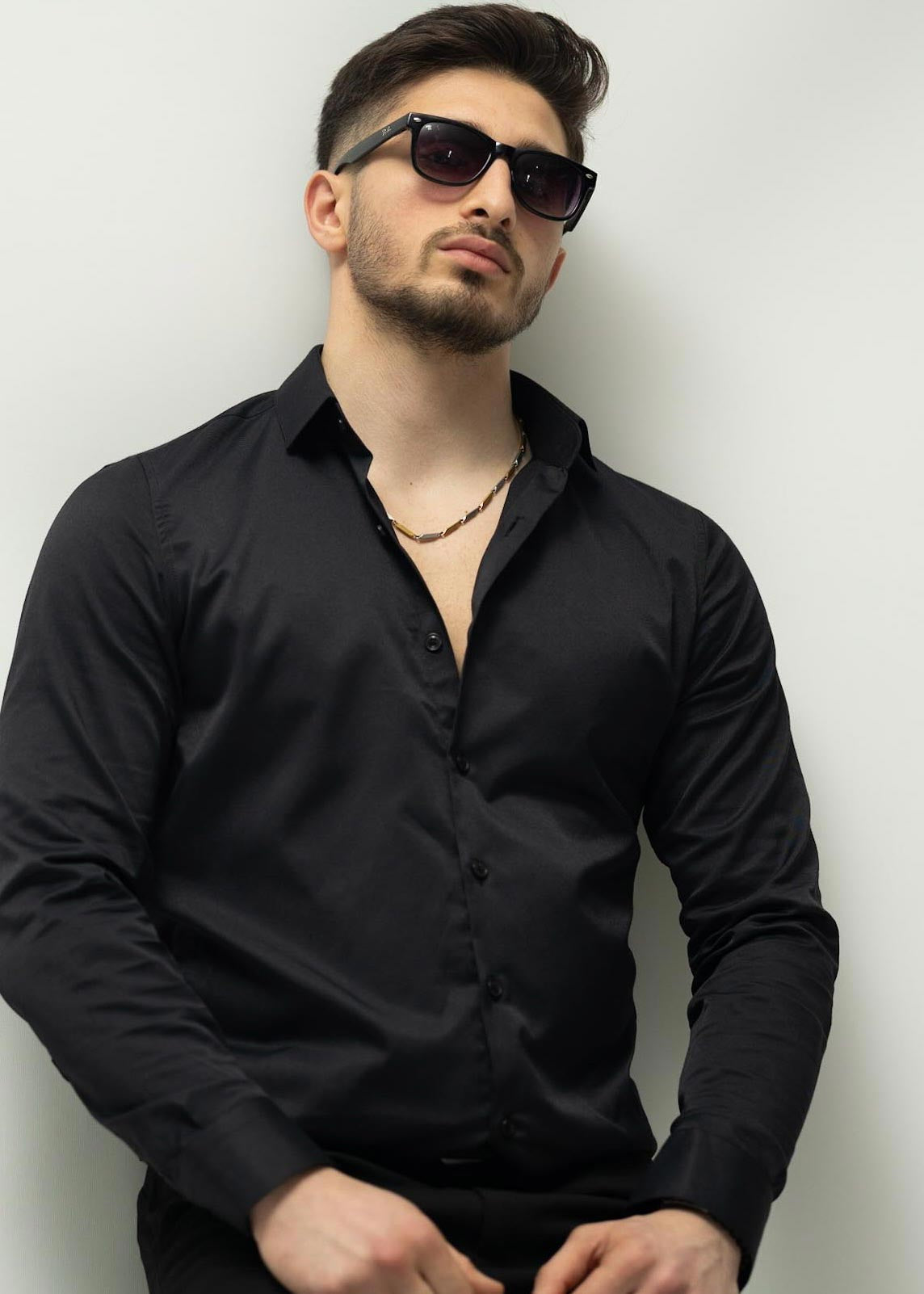 KOSZULA MĘSKA CZARNA SLIM FIT PREMIUM ELASTYCZNA ELEGANCKA M-XL