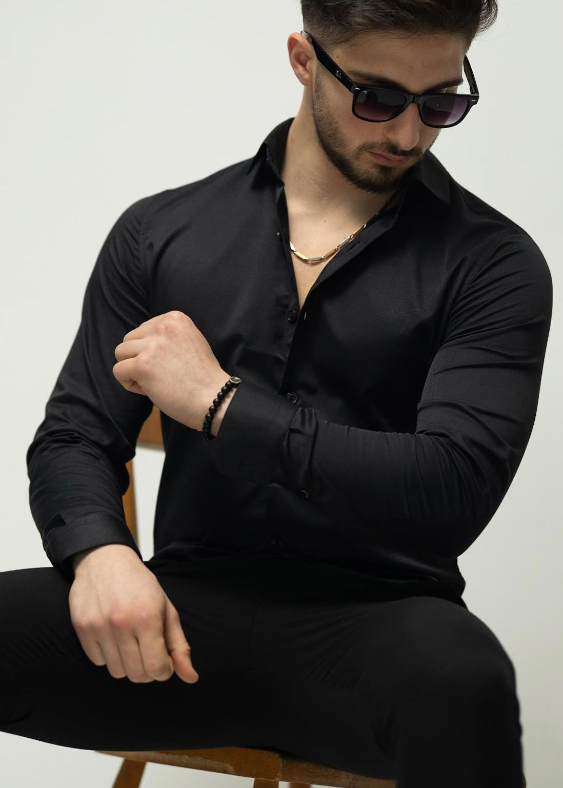 KOSZULA MĘSKA CZARNA SLIM FIT PREMIUM ELASTYCZNA ELEGANCKA M-XL