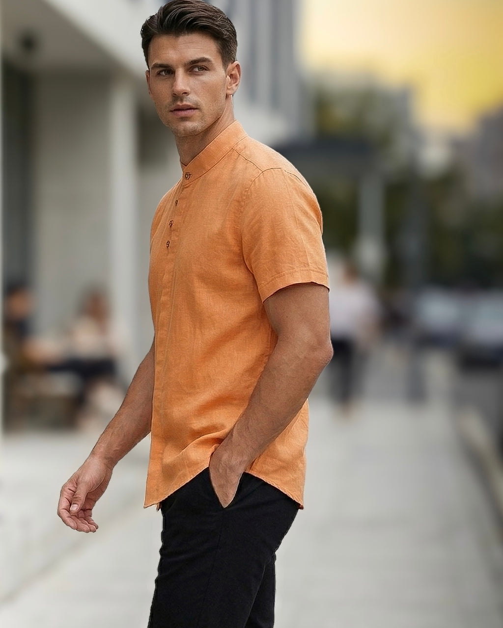 Męska koszula lniana flamowana kolor rdzawy slim M-2XL