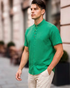 Koszula męska lniana flamowana zielona intensywna slim fit M-2XL