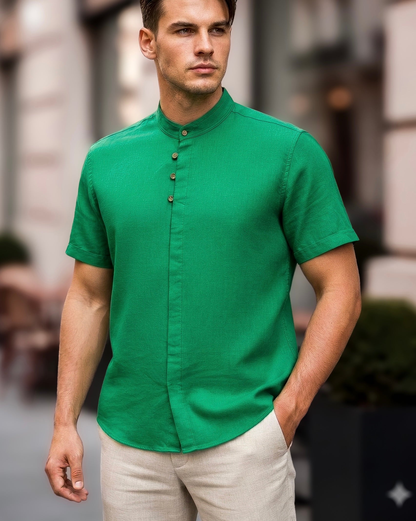 Koszula męska lniana flamowana zielona intensywna slim fit M-2XL
