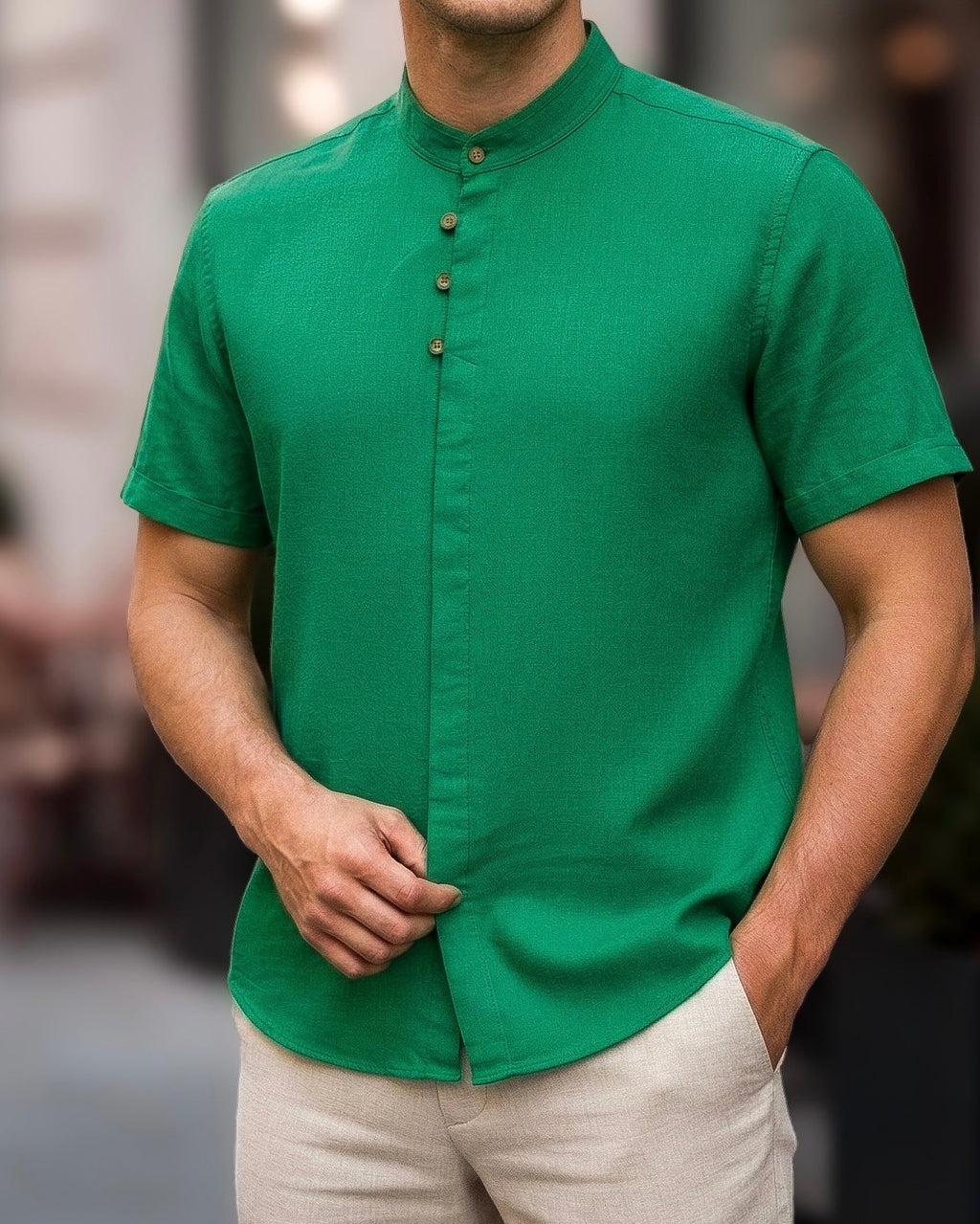 Koszula męska lniana flamowana zielona intensywna slim fit M-2XL