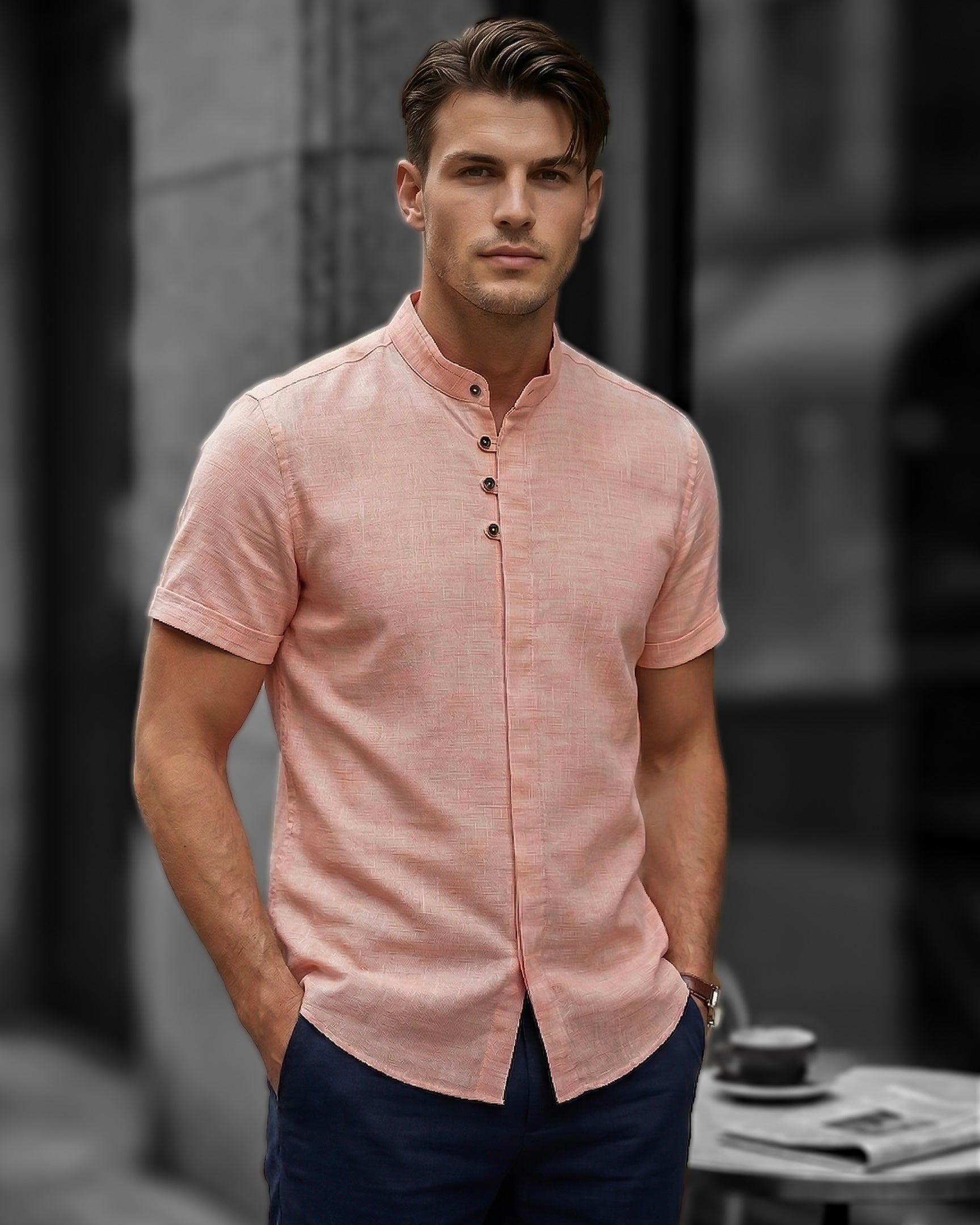 Koszula męska lniana flamowana łososiowa slim fit M-2XL
