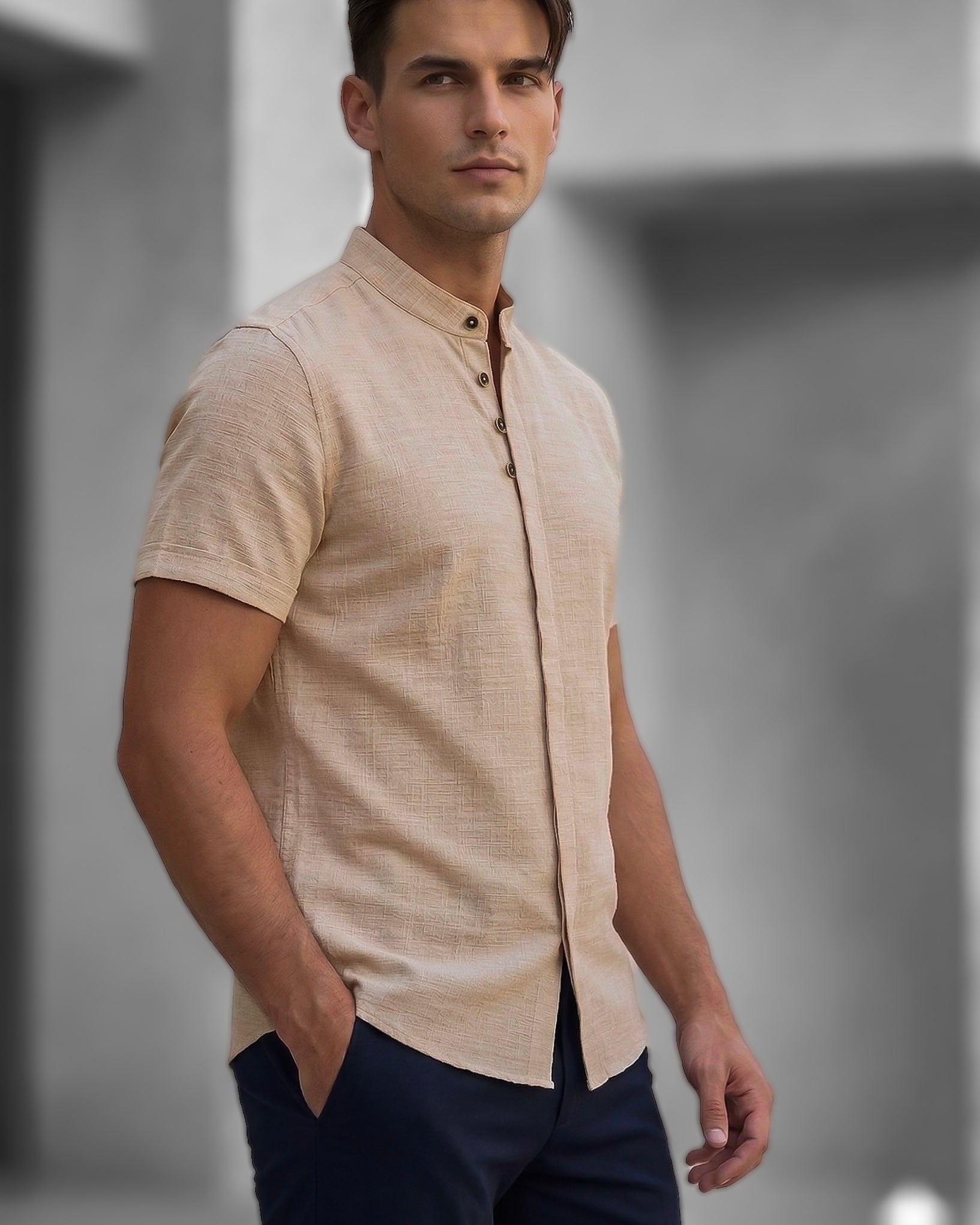 Koszula męska lniana flamowana kremowa slim fit M-2XL