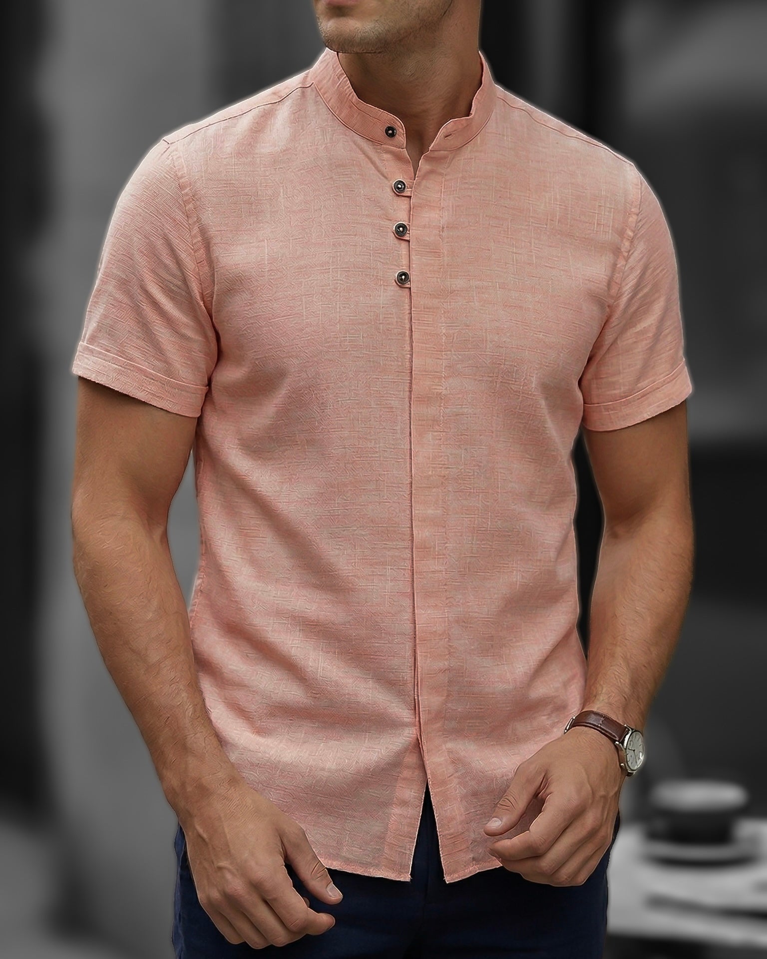 Koszula męska lniana flamowana łososiowa slim fit M-2XL