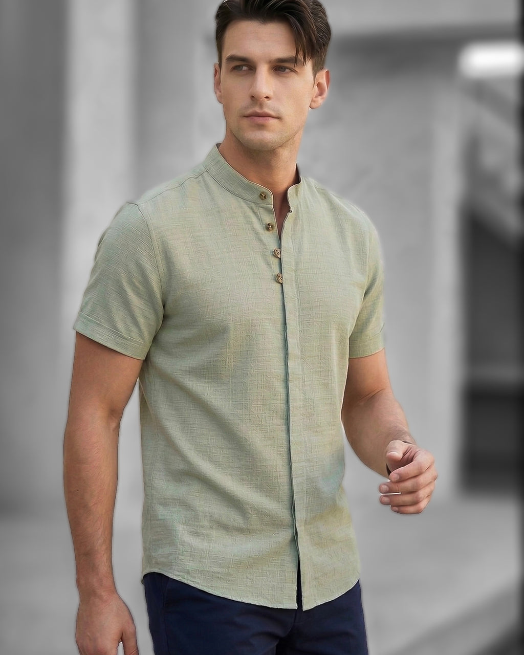 Koszula męska lniana flamowana miętowa slim fit M-2XL