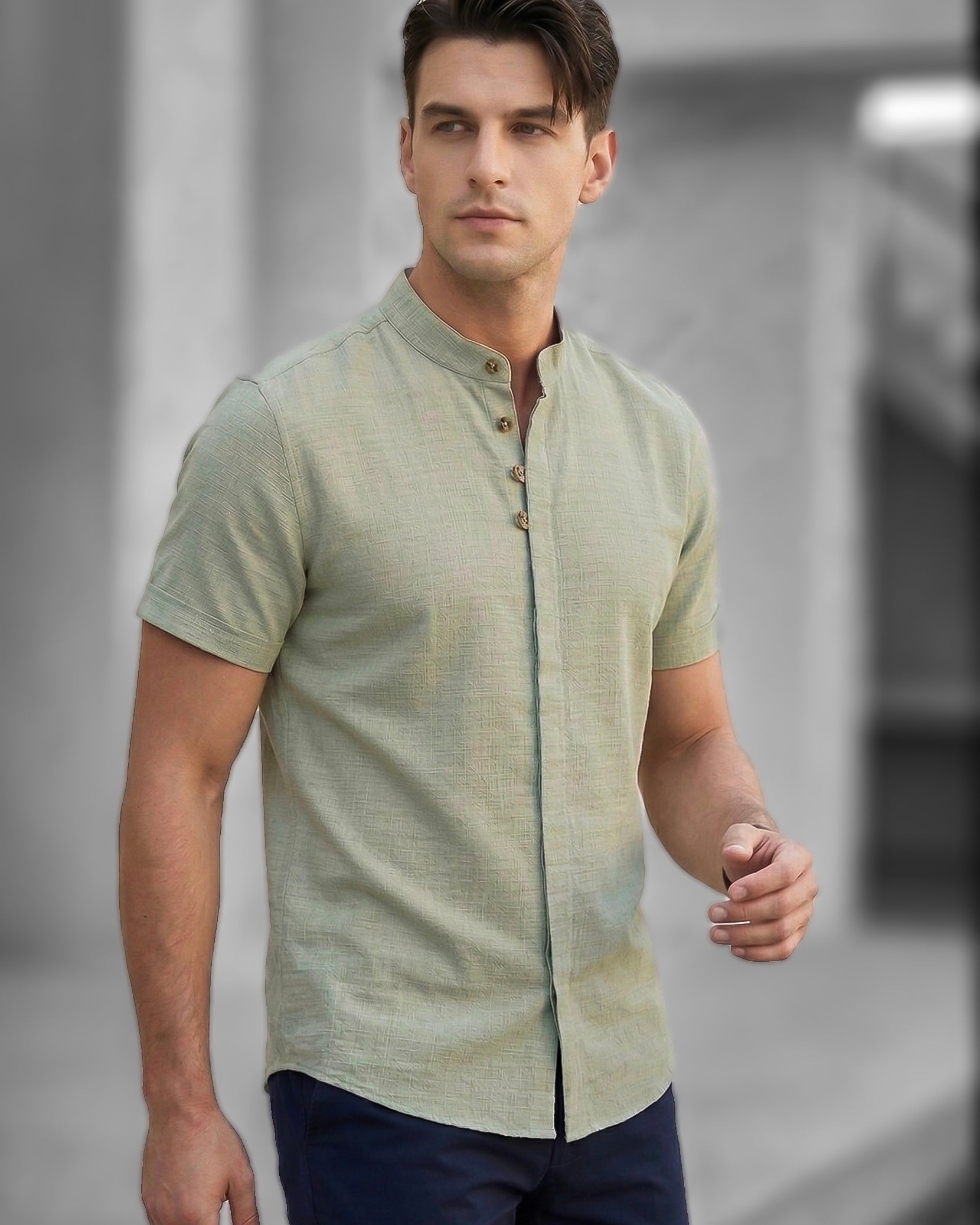 Koszula męska lniana flamowana miętowa slim fit M-2XL