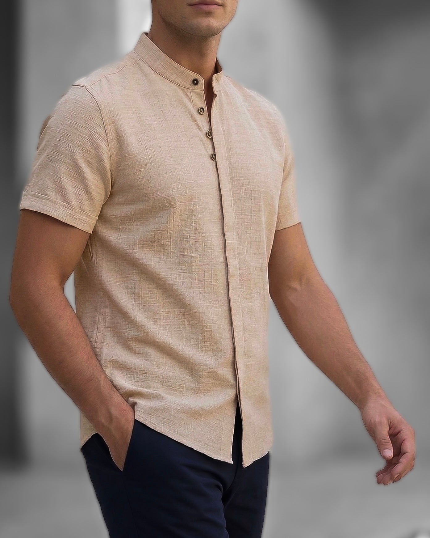 Koszula męska lniana flamowana kremowa slim fit M-2XL