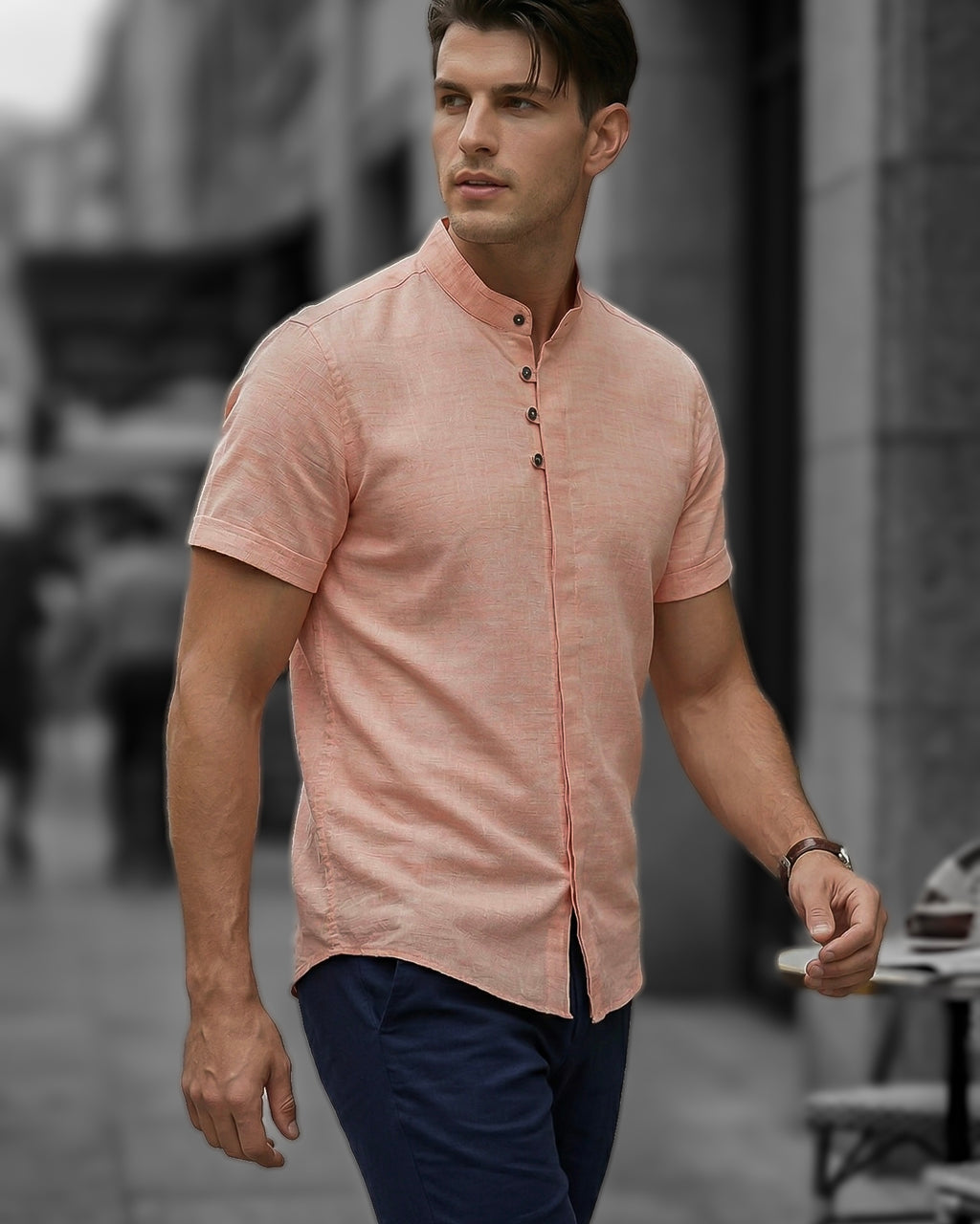 Koszula męska lniana flamowana łososiowa slim fit M-2XL