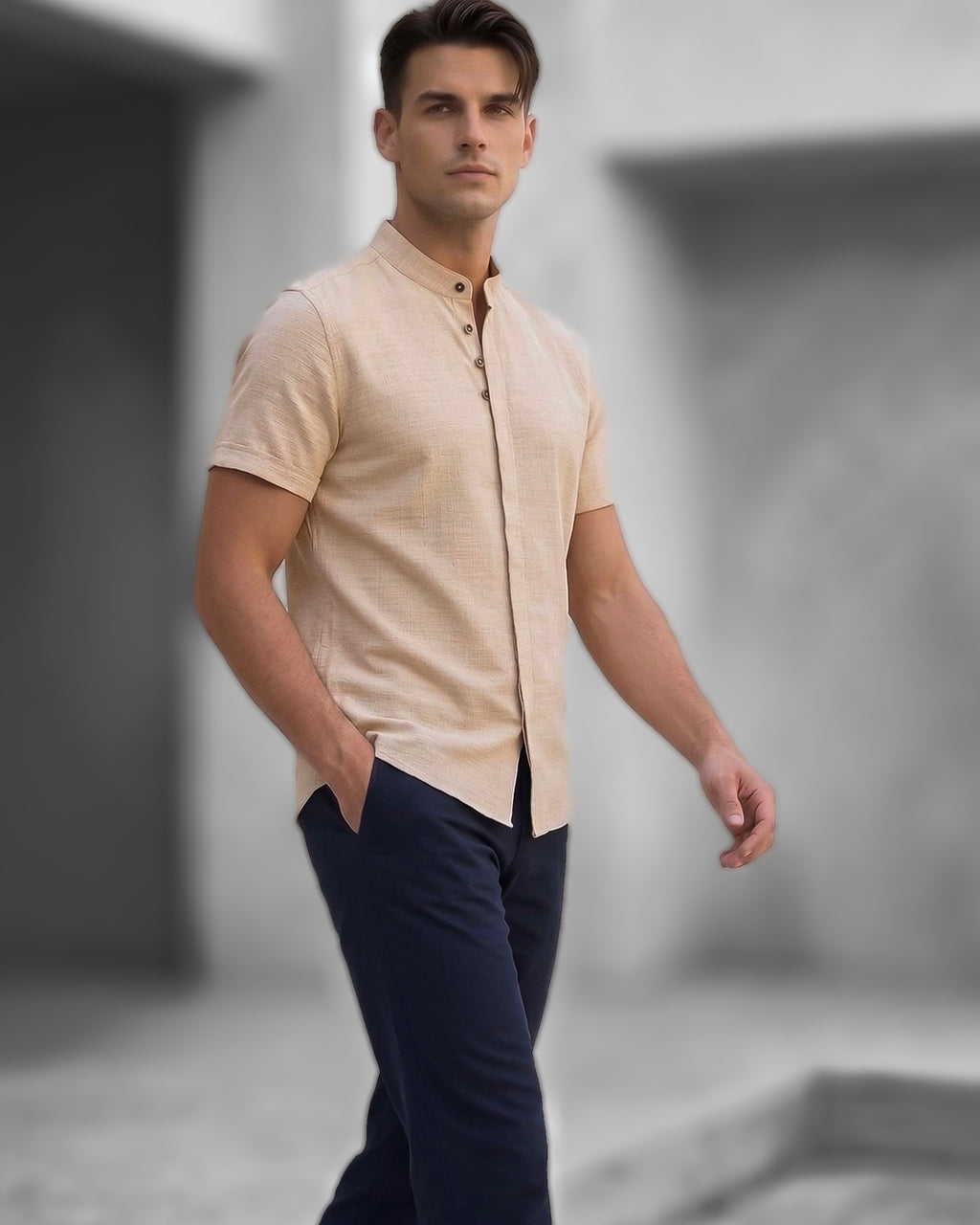 Koszula męska lniana flamowana kremowa slim fit M-2XL