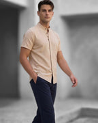 Koszula męska lniana flamowana kremowa slim fit M-2XL