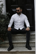 Koszula męska biała ze stójką slim fit 95% bawełna 5% lycra S-2XL 5 szt