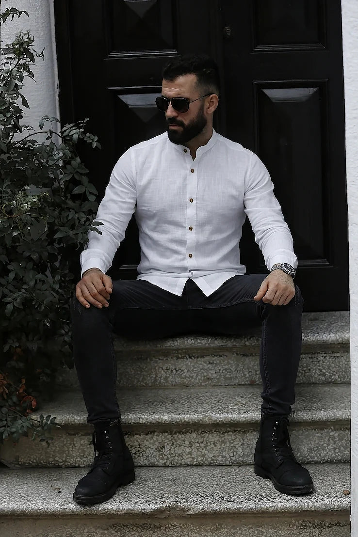 Koszula męska biała ze stójką slim fit 95% bawełna 5% lycra S-2XL 5 szt