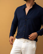Męska koszula lniana granatowa Slim Fit – lekka, przewiewna, długi rękaw | M–2XL