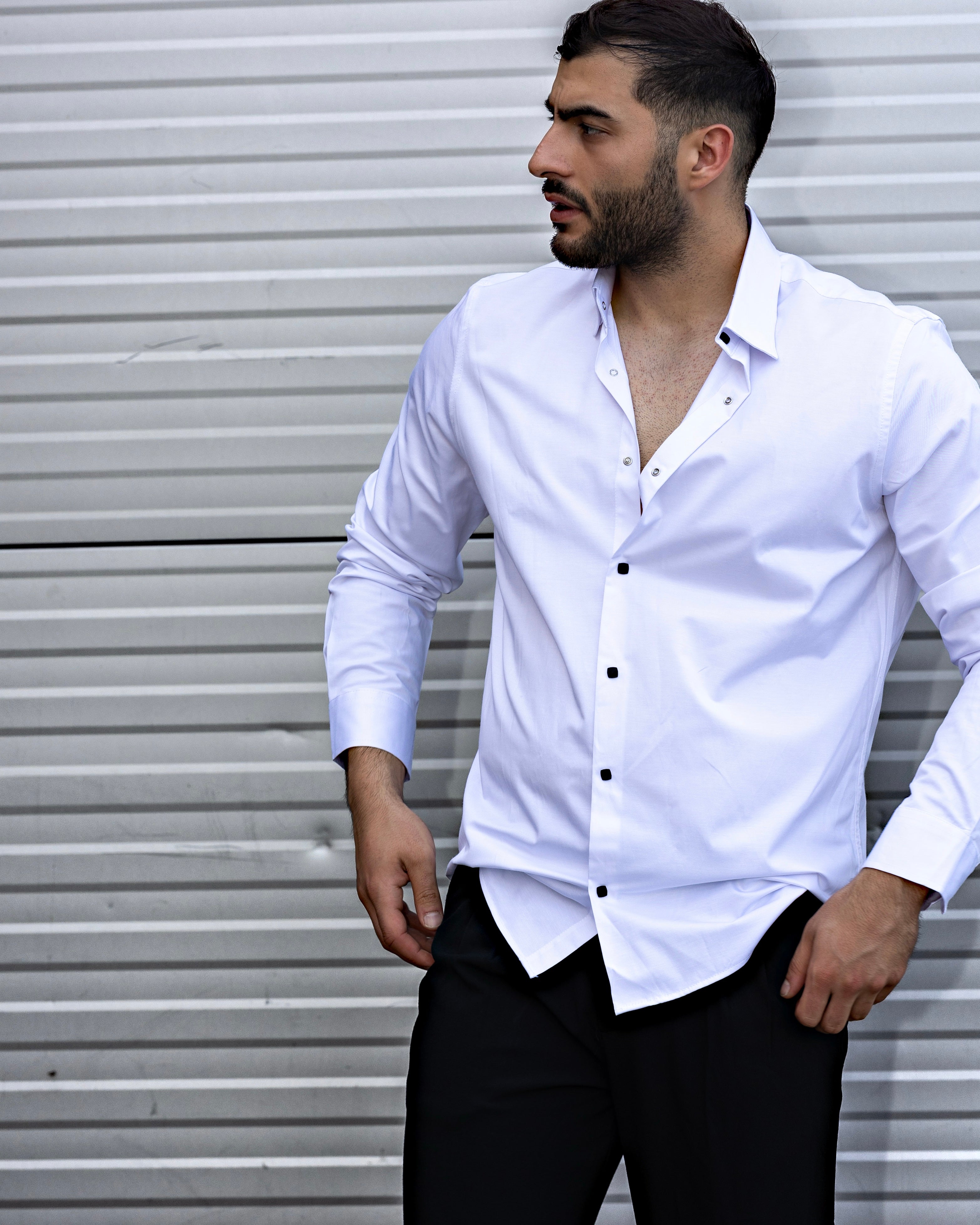 Koszula Męska Satynowa Slim Biała Optyczna Napy 95% Bawełna 5% Elastan S–3XL