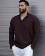 Koszula Męska Lniana Bordowa Slim Fit Ze Stójką – Letnia, Przewiewna M–2XL