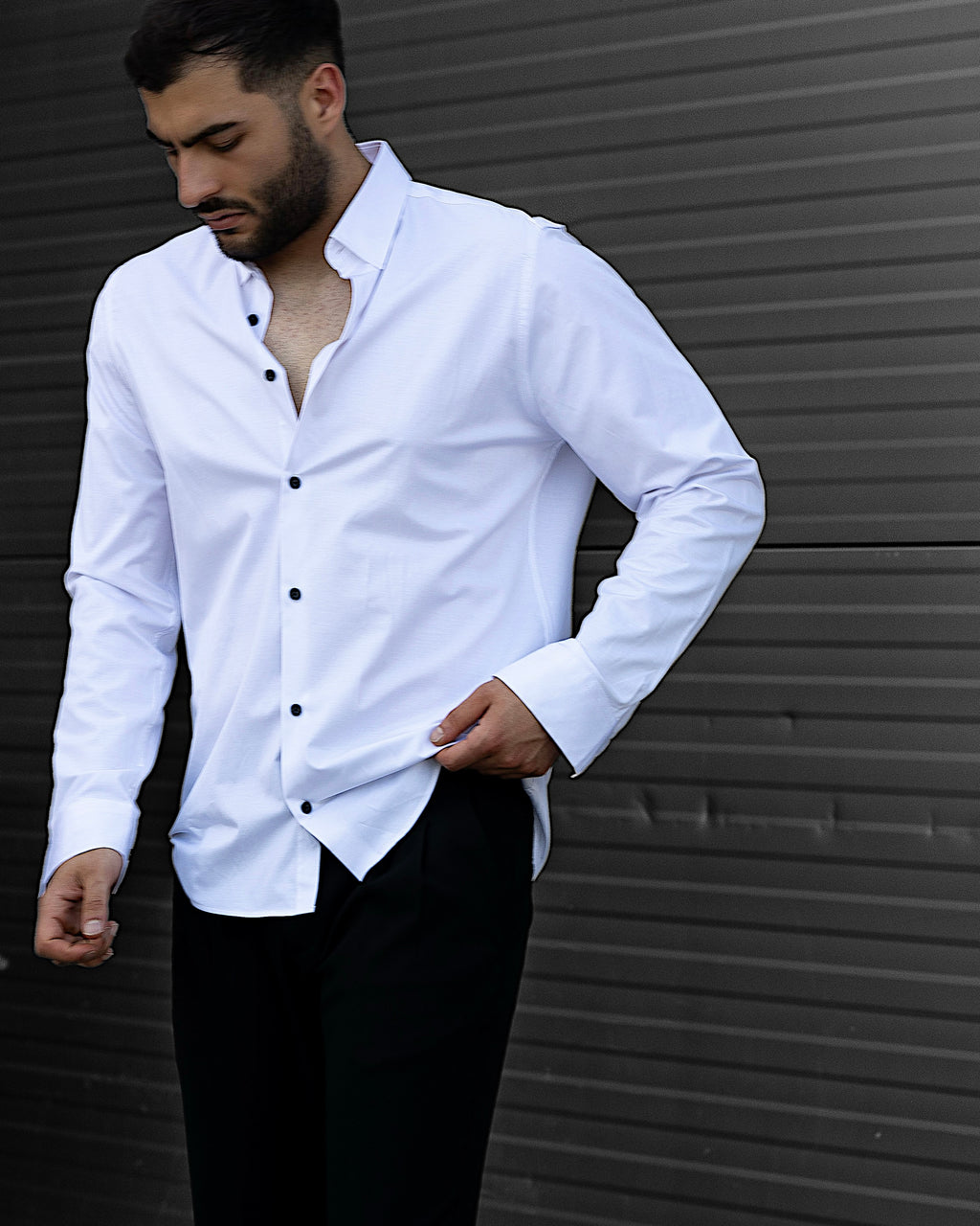 Koszula Męska Satynowa Slim Biała Optyczna Guziki 95% Bawełna 5% Elastan S–3XL