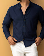 Męska koszula lniana granatowa Slim Fit – lekka, przewiewna, długi rękaw | M–2XL