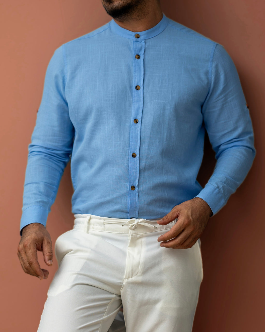 Męska koszula lniana błękitna Slim Fit – lekka, przewiewna, długi rękaw | M–2XL