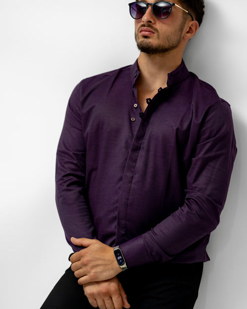 Fioletowa Koszula Męska Slim Fit Premium Elegancka Casual Bawełna M-3XL