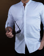 Koszula Męska Jasnoniebieska w Drobny Wzór M–3XL Slim Fit 95% Bawełna 5% Elastan