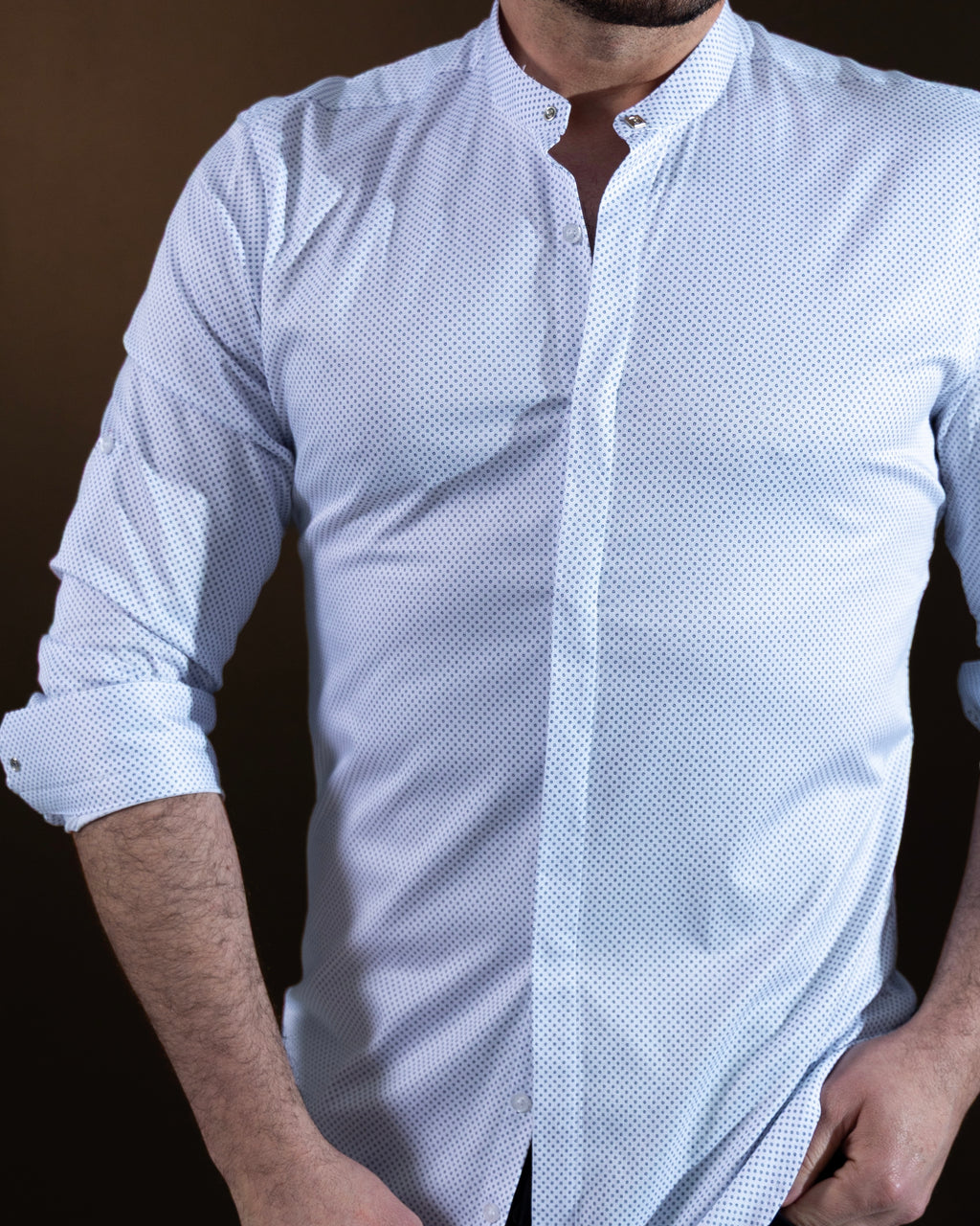 Koszula Męska Jasnoniebieska w Drobny Wzór M–3XL Slim Fit 95% Bawełna 5% Elastan