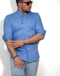 Koszula Męska Błękitna Slim Fit Ze Stójką Bawełna Premium RUBASKA