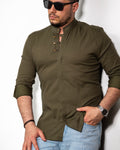 Koszula Męska Khaki Slim Fit Ze Stójką Bawełna Premium M-3XL RUBASKA