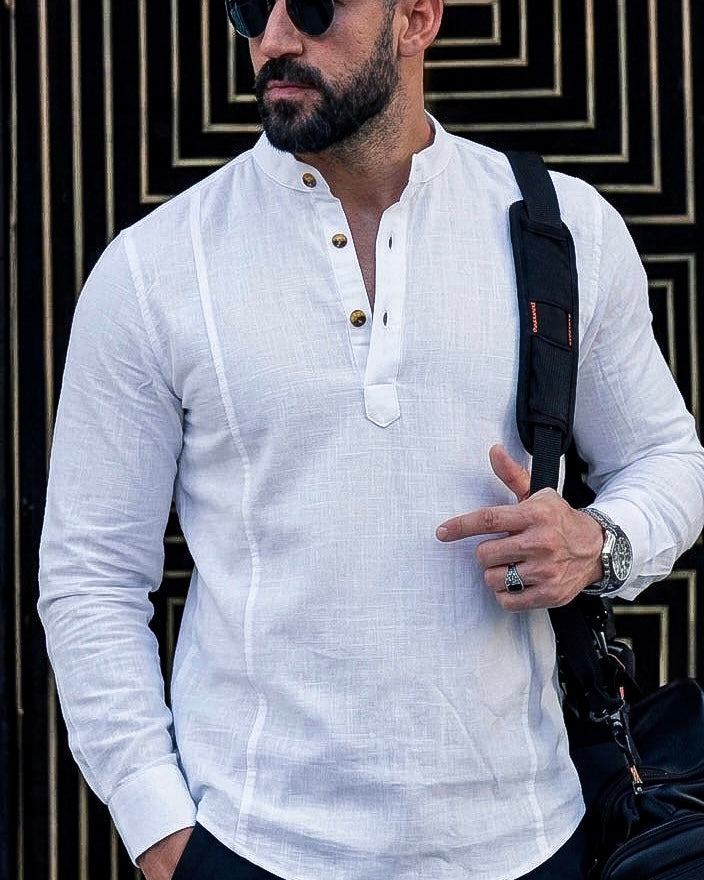 Koszula męska lniana flamowana biała długi rękaw slim fit M-2XL