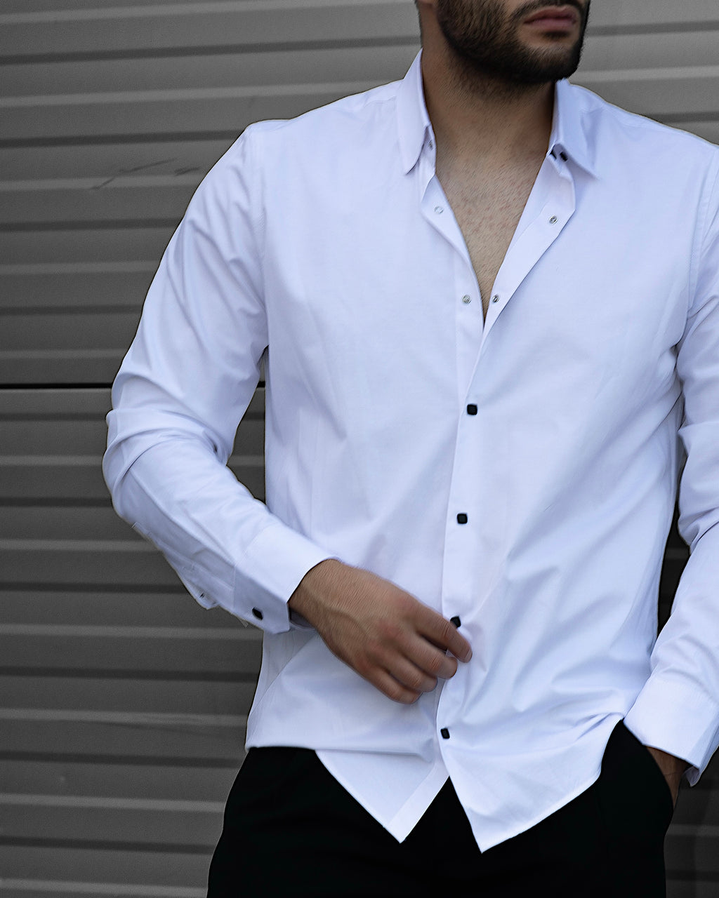 Koszula Męska Satynowa Slim Biała Optyczna Napy 95% Bawełna 5% Elastan S–3XL