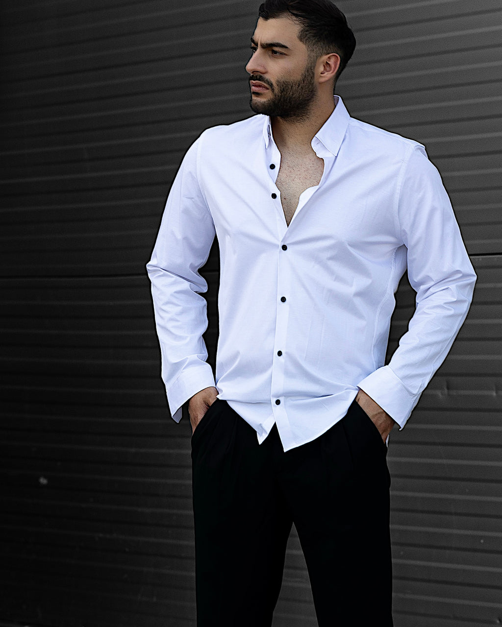 Koszula Męska Satynowa Slim Biała Optyczna Guziki 95% Bawełna 5% Elastan S–3XL