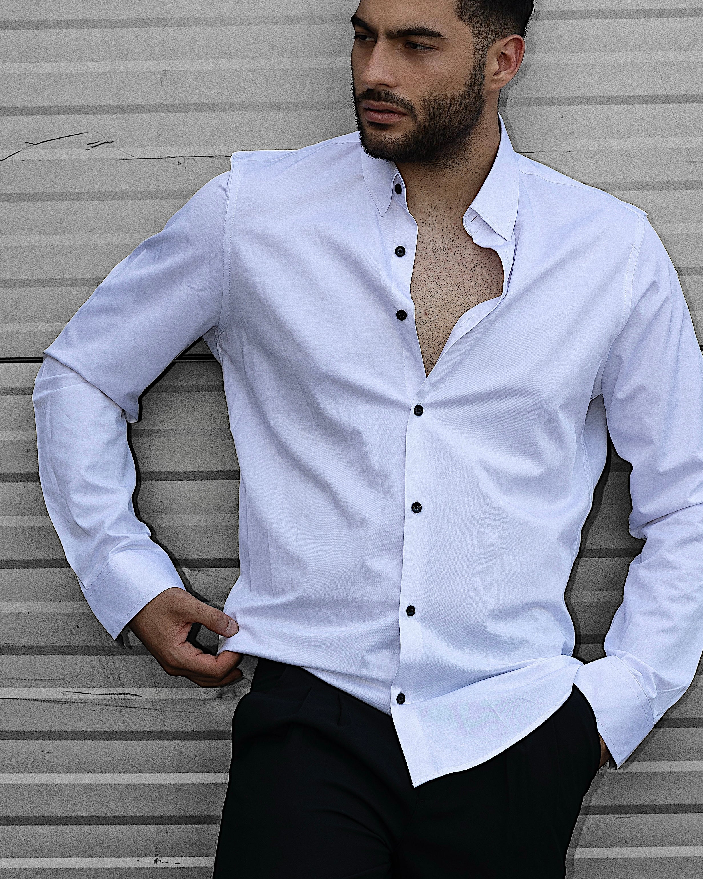 Koszula Męska Satynowa Slim Biała Optyczna Guziki 95% Bawełna 5% Elastan S–3XL