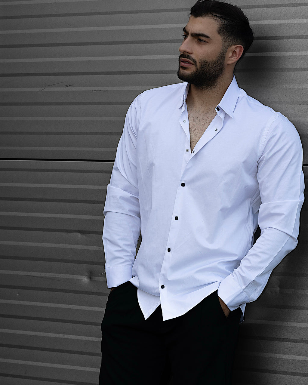 Koszula Męska Satynowa Slim Biała Optyczna Napy 95% Bawełna 5% Elastan S–3XL