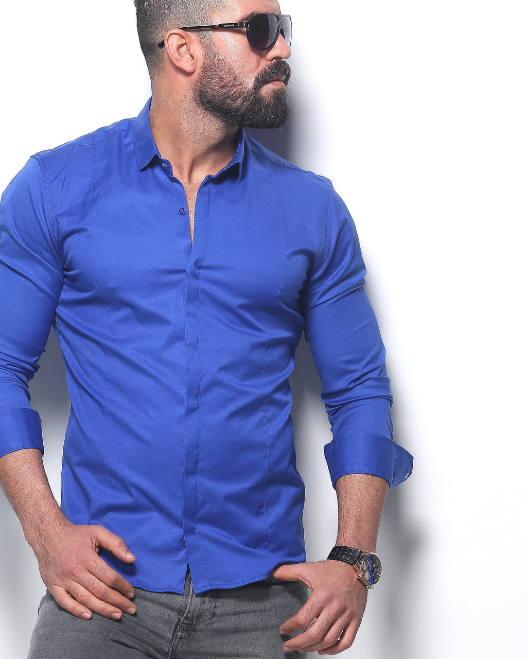 Koszula męska niebieska Slim Fit elegancka casual długi rękaw Premium M-3XL