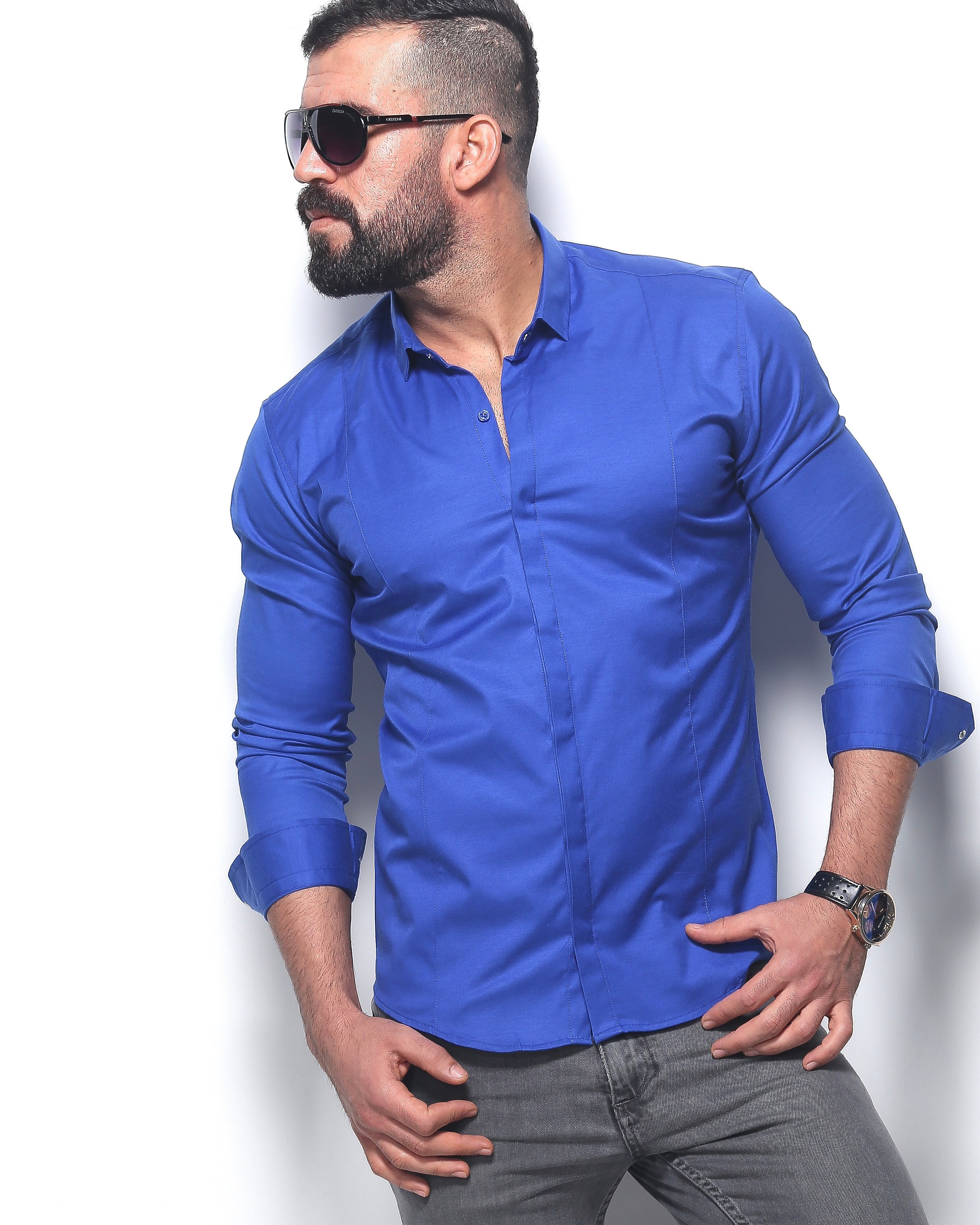 Koszula męska niebieska Slim Fit elegancka casual długi rękaw Premium M-3XL
