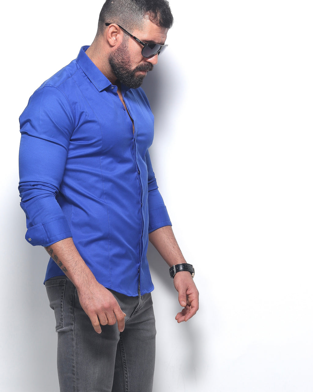 Koszula męska niebieska Slim Fit elegancka casual długi rękaw Premium M-3XL