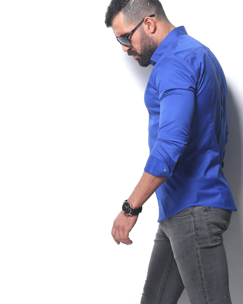 Koszula męska niebieska Slim Fit elegancka casual długi rękaw Premium M-3XL